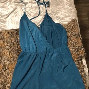 Teal silk romper